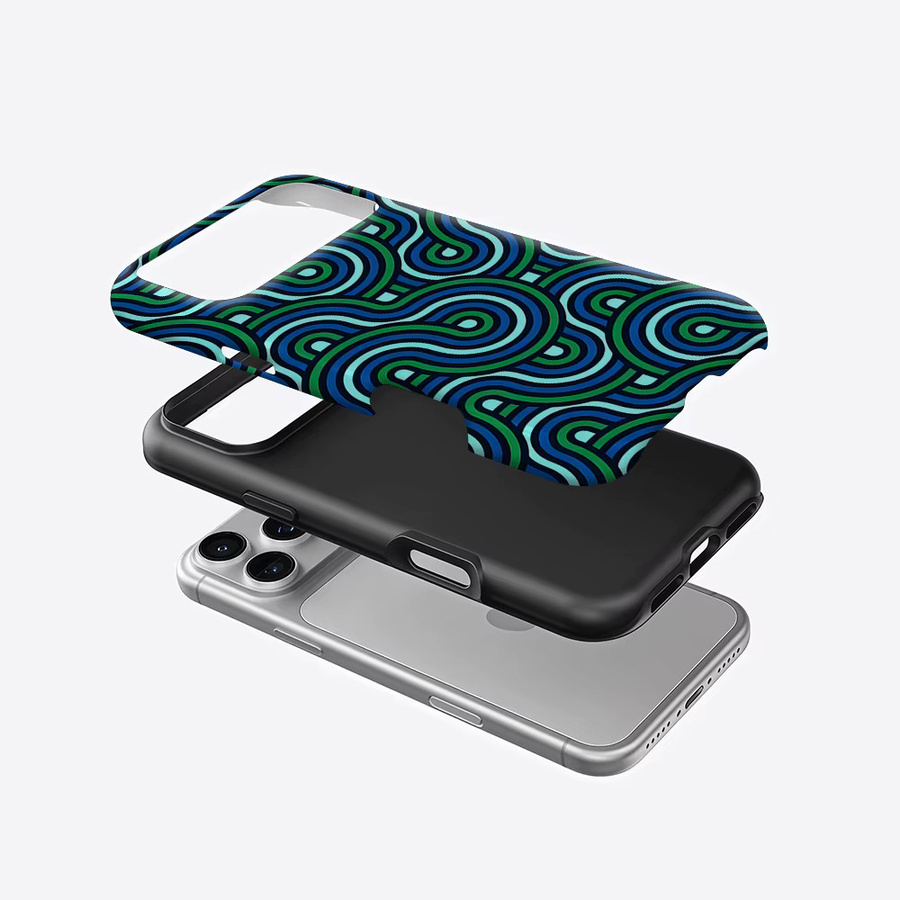 Aurea Case Matte Bumper MagSafe kompatible Schutzhülle für iPhone 17 16 15 14 13 Pro Max mit geometrischem Wellenmuster in Grün und Blau - Bild 2
