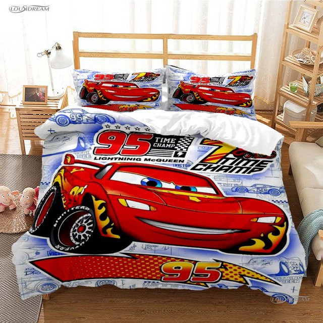 Pixar McQueen Auto Bettwäsche-Set mit Bettbezug und Kissenbezügen in Rot, B/H: 172 x 218 cm - Bild 1