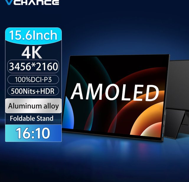 VCHANCE 15,6 Zoll 4K UHD OLED tragbarer Monitor mit 100% DCI-P3 und 500 Nits für Laptop, PC, Smartphone und Konsole - Bild 1