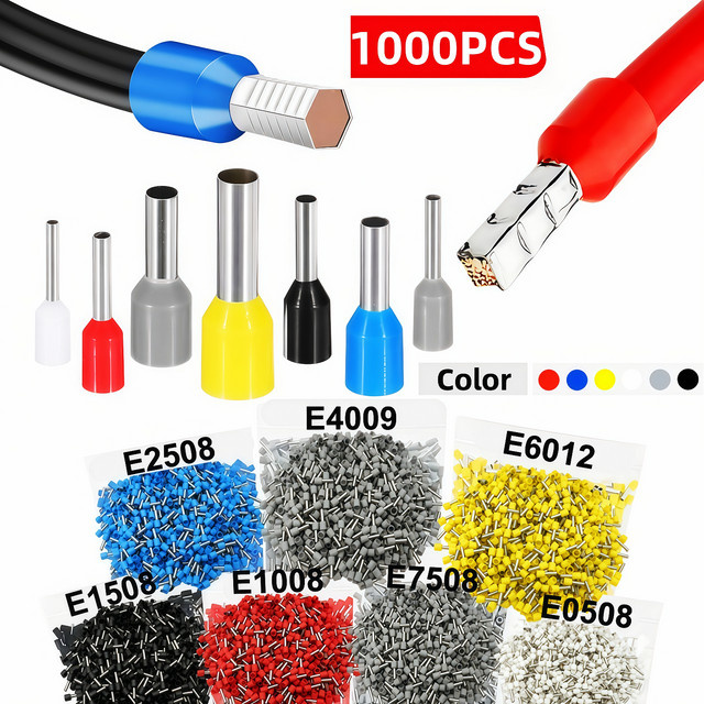 TEMINUO 1000 Stück Elektrische Kabelverbinder Set mit Ringhülsen und Rohr-Crimpklemmen in Weiß - Bild 1