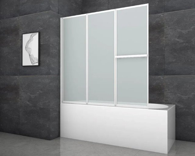 Aurlane Badewannenfaltwand White Comfort in Weiß, 3-flügelig, Glas frosted, B: 140 cm, H: 145,4 cm - Bild 1