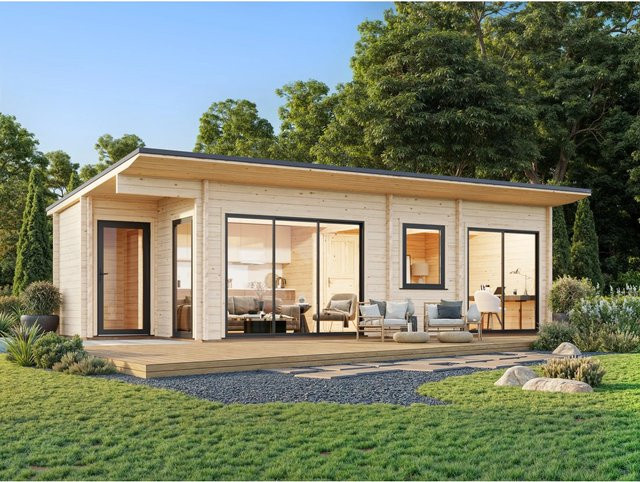 Palmako Ferienhaus Cecilia aus Fichte in modernem Design, B/T: 890 x 420 cm, naturbelassen - Bild 1