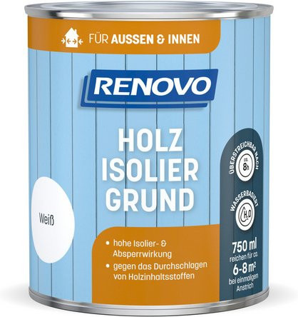RENOVO Holz-Isoliergrund wasserbasiert in Weiß, matt, 0,75 l - Bild 1