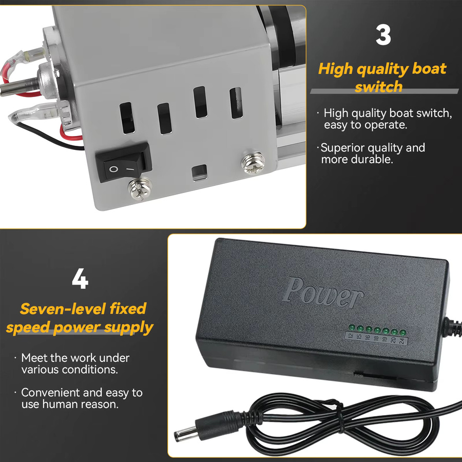 Podofo Mini-Tischdrehmaschine 24V in Silber mit variabler Geschwindigkeit 2000-8000 U/min und 6-teiligem Schnitzmeißel-Set für DIY-Holzbearbeitung - Bild 3
