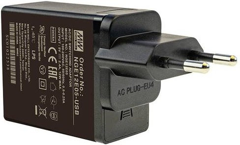 MEAN WELL NGE12E05-USB Steckernetzteil in Schwarz mit USB-A und USB-C Anschlüssen, Festspannung 5 V/DC, 12W - Bild 1