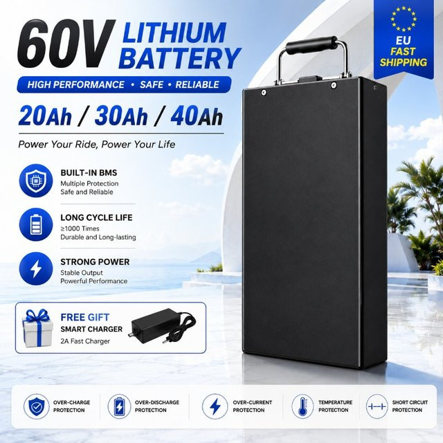 DAGENLY 60V Lithium-Batterie 20Ah in Schwarz für Harley-Style Elektromotoren und CityCoco Elektroroller mit integriertem BMS und 18650 Zellen - Bild 1