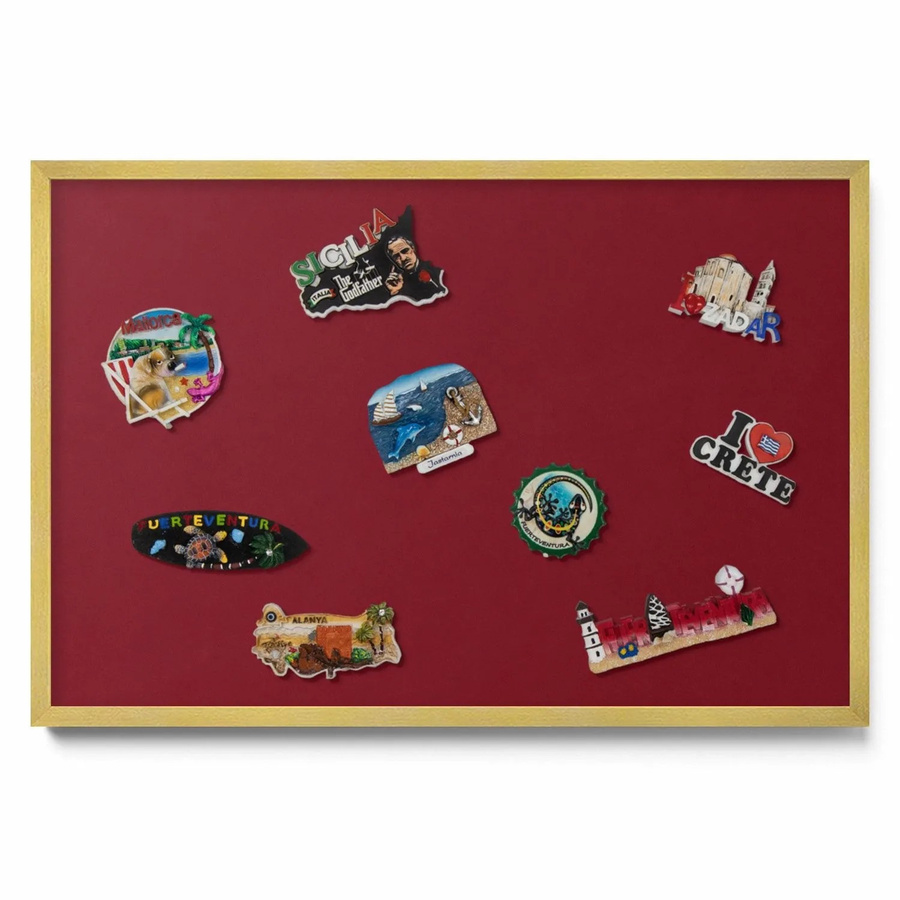 Tulup Magnettafel Metall Magnetpinnwand für Urlaubsmagnete in Burgunderrot mit Goldrahmen, Breite: 60 cm, Höhe: 40 cm - Bild 2