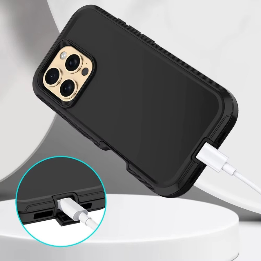 Stoßfeste Defender Schutzhülle für Apple iPhone 17 Air 16E 15 14 Plus 13 12 11 Pro Max in Schwarz und Orange - Bild 5