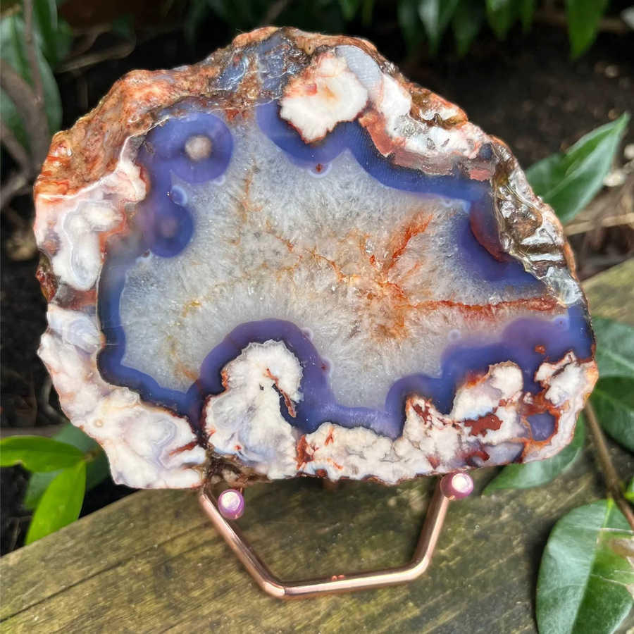 CRYSTALHOLA Achatscheibe in Blau und Beige mit floralem Kirschblütenmuster, runde Kristallplatte im Boho-Stil - Bild 3