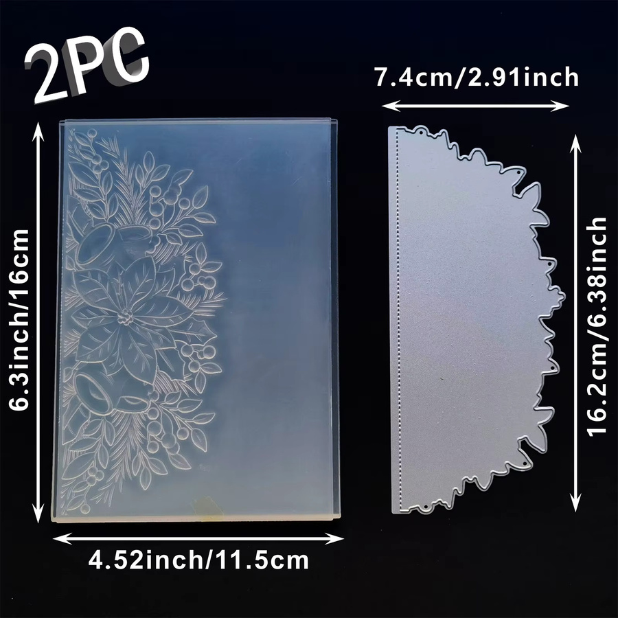 2-teiliges Set aus 3D-Reliefmappen und Schneidformen mit Winterblumenmustern aus Stechpalme und Weihnachtsstern aus Kunststoff - Bild 3