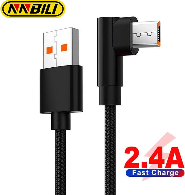 NNBILI Micro-USB Schnelllade-Datenkabel mit 90-Grad-Winkel für Android, 2,4 A, in Schwarz oder Rot - Bild 1