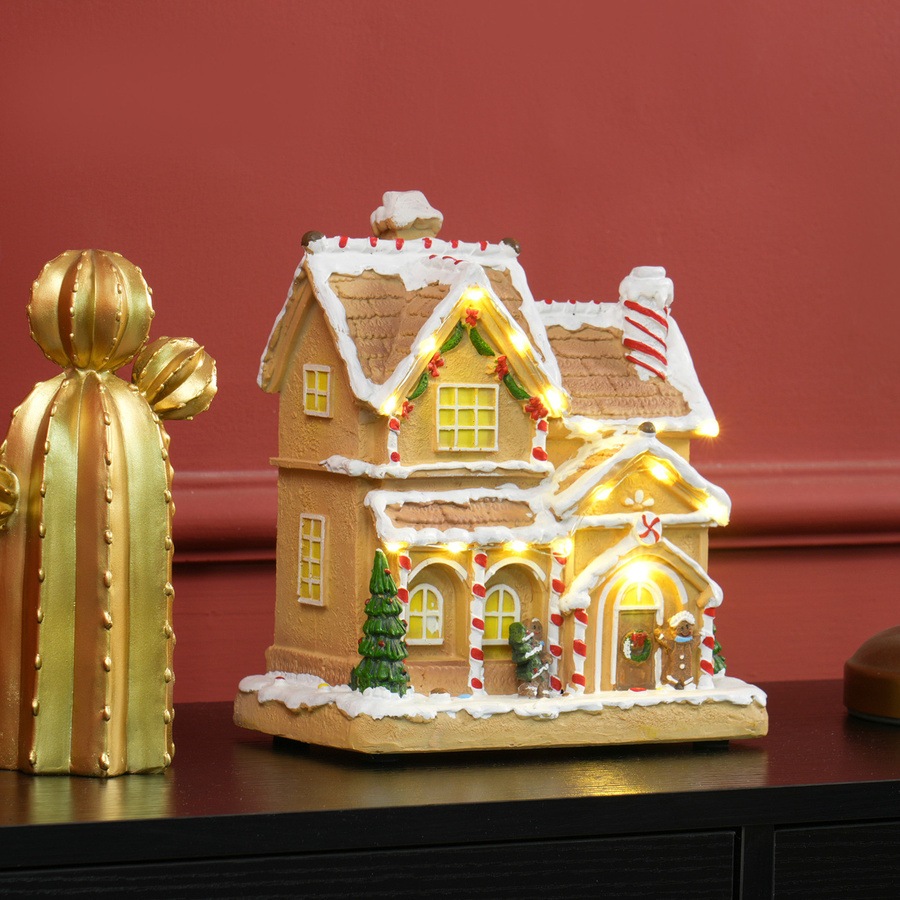HOMCOM Weihnachtsdorf Lebkuchenhaus mit LED-Lichtern und Musik in Braun - Bild 2