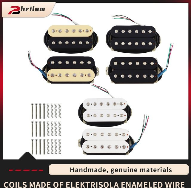 Phrilam Alnico2 6 Non & 6 Adjustable Humbucker E-Gitarren-Tonabnehmer Set mit 7,6K Hals und 8,8K Brücke, Breite: 50 mm und 52 mm - Bild 1