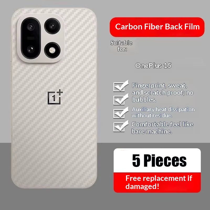 5 Stück Carbon Faser Schutzfolien für OnePlus 15, matte Rückseitenfolie, transparent - Bild 4