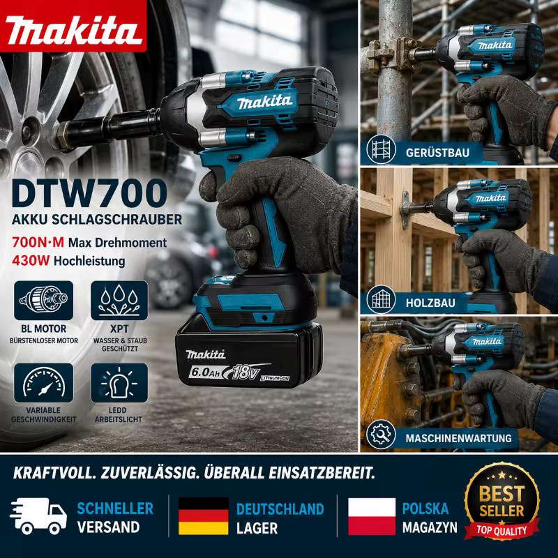 Makita DTW700 18V Akku-Schlagschrauber mit 700Nm Hochdrehmoment und variabler Geschwindigkeit - Bild 8