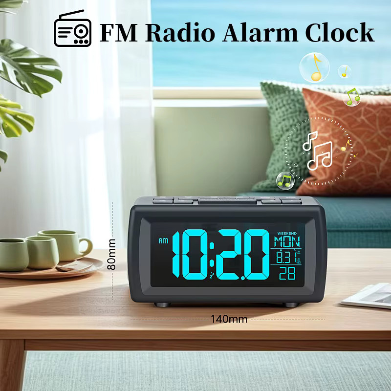 NieNie Digitaler FM-Radio Wecker in Schwarz mit 7-Farben-Wechseldisplay, Datum, Wochenanzeige und 5 Helligkeitsstufen - Bild 2
