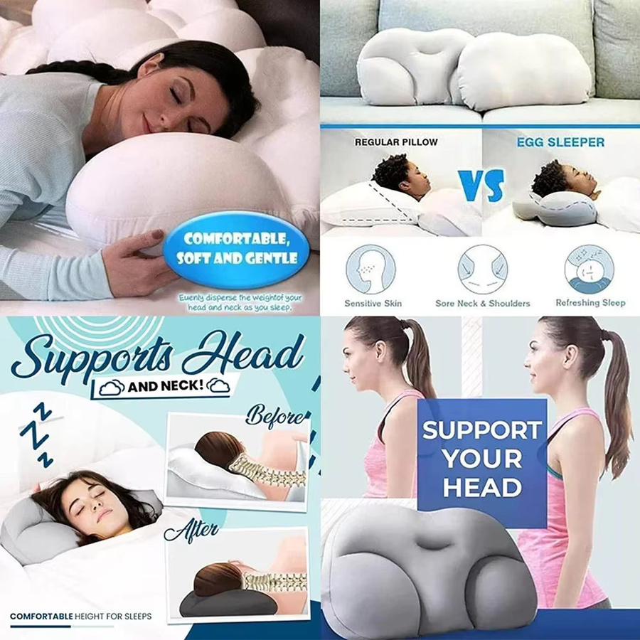 Ergonomisches STAWHO Wolkenkissen aus Memory-Schaum in eiförmiger Form, weiches 3D-Schlafkissen für Erwachsene in Grau und Weiß - Bild 3