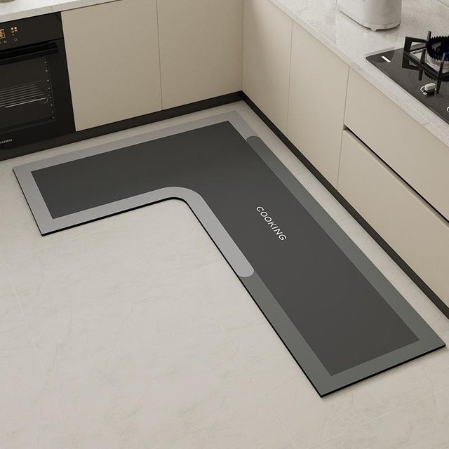 Rutschfeste L-förmige Küchenmatte von Yiran Furniture, saugfähige Bodenmatte aus Polyester für Küche und Badezimmer, B/T/H: 120 x 100 x 45 cm - Bild 1