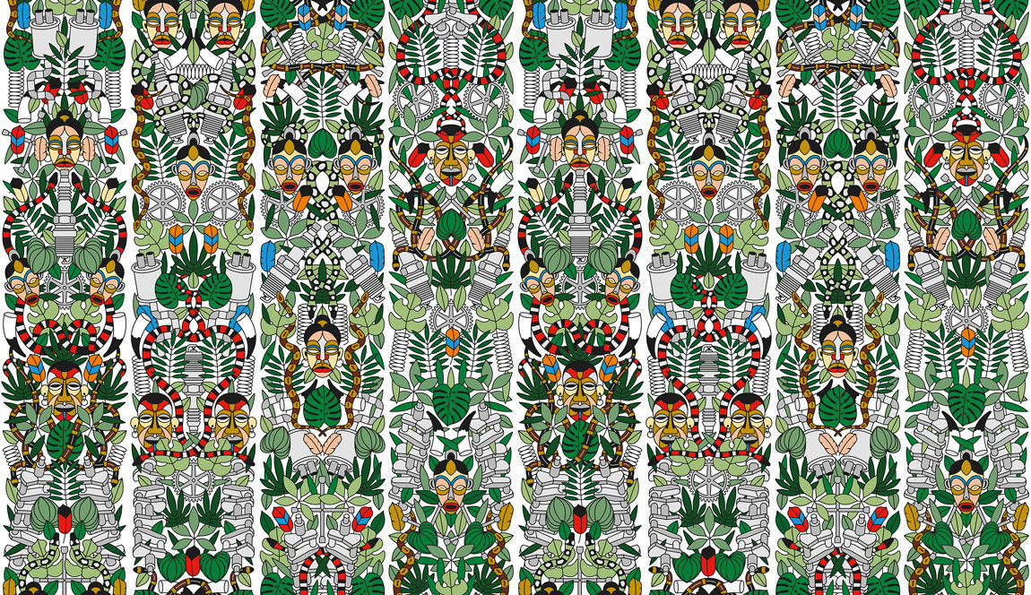 NLXL Tapete L'Afrique JOB-05 Design in Grün und Multicolour aus Vlies - Bild 1