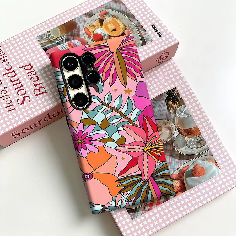 Stoßfeste Doppelschicht Handyhülle mit Boho Tropische Blumen Design für Samsung Galaxy S26 S25 Ultra S24 S23 Ultra Plus, Mehrfarbig - Bild 3