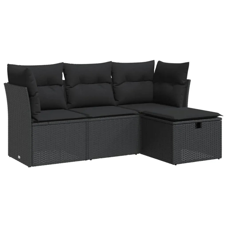 vidaXL 4-tlg. Garten-Sofagarnitur in L-Form mit Kissen und Ottoman, Schwarz, Poly-Rattan mit pulverbeschichtetem Metallgestell - Bild 2