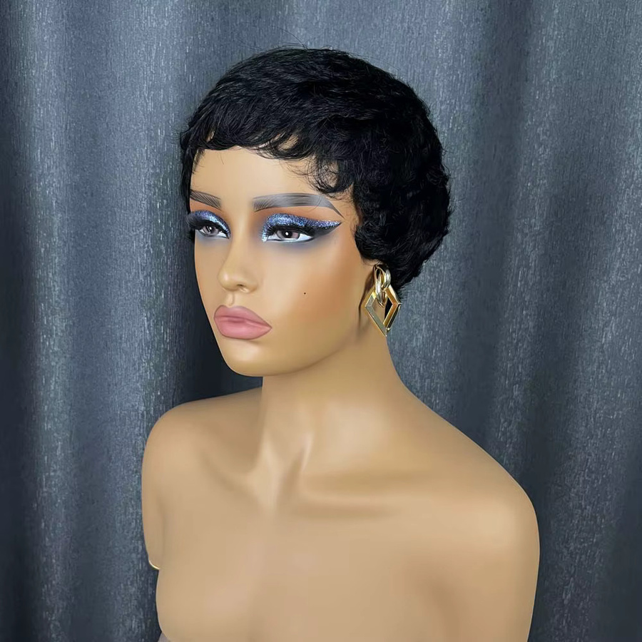 OYM HAIR Echthaar-Perücke, kurzer gewellter Pixie-Schnitt, Schwarz, Damen - Bild 2