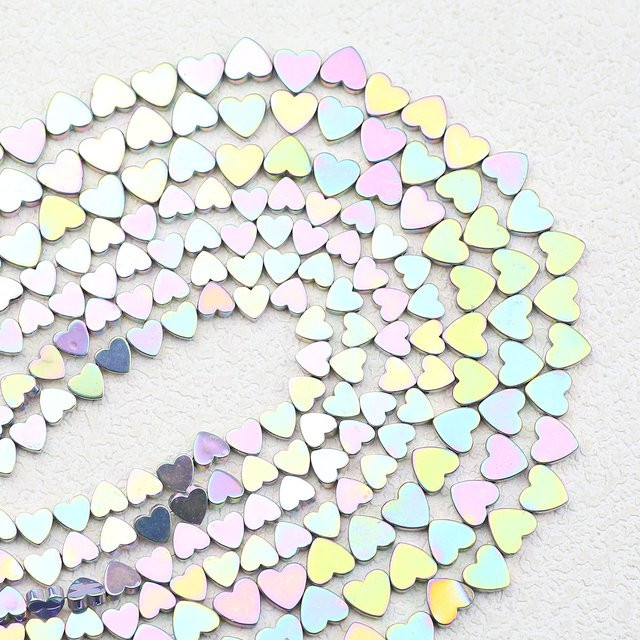 wlyees Hämatit Stein Spacer Perlen, Lila Bunte Pfirsich Herz, 6/8mm, Unisex - Bild 1