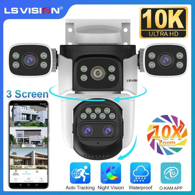 LS VISION 20MP WiFi IP Kamera mit 10X Zoom und vier Objektiven, Wireless Outdoor PTZ Überwachungskamera mit Auto Tracking in Weiß - Bild 1