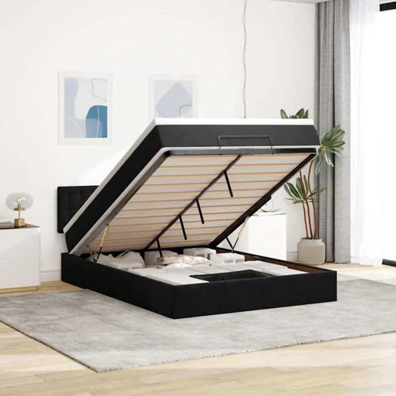 Vidaxl Polsterbett Ottoman mit Matratze und LED in Schwarz aus Samt, B/T: 140 x 200 cm - Bild 1