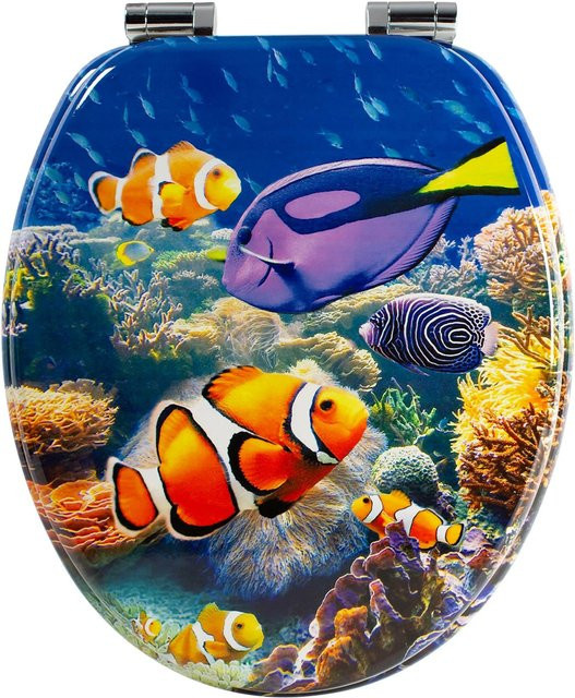 Sanfino WC Sitz Nemo Toilettendeckel mit Absenkautomatik aus Holz in Blue Multicolour, B/T: 43,5 x 37,5 cm - Bild 1