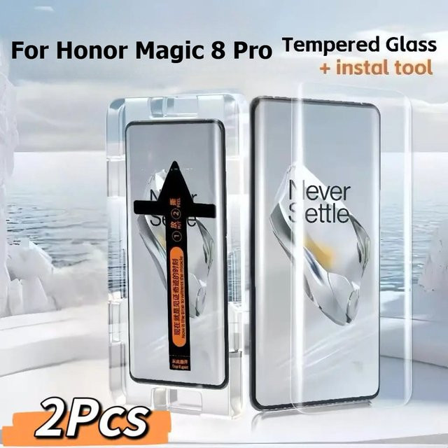 2er-Pack Displayschutzfolie aus gehärtetem Glas für Honor Magic 8 Pro mit automatischem Installationswerkzeug, transparent - Bild 1