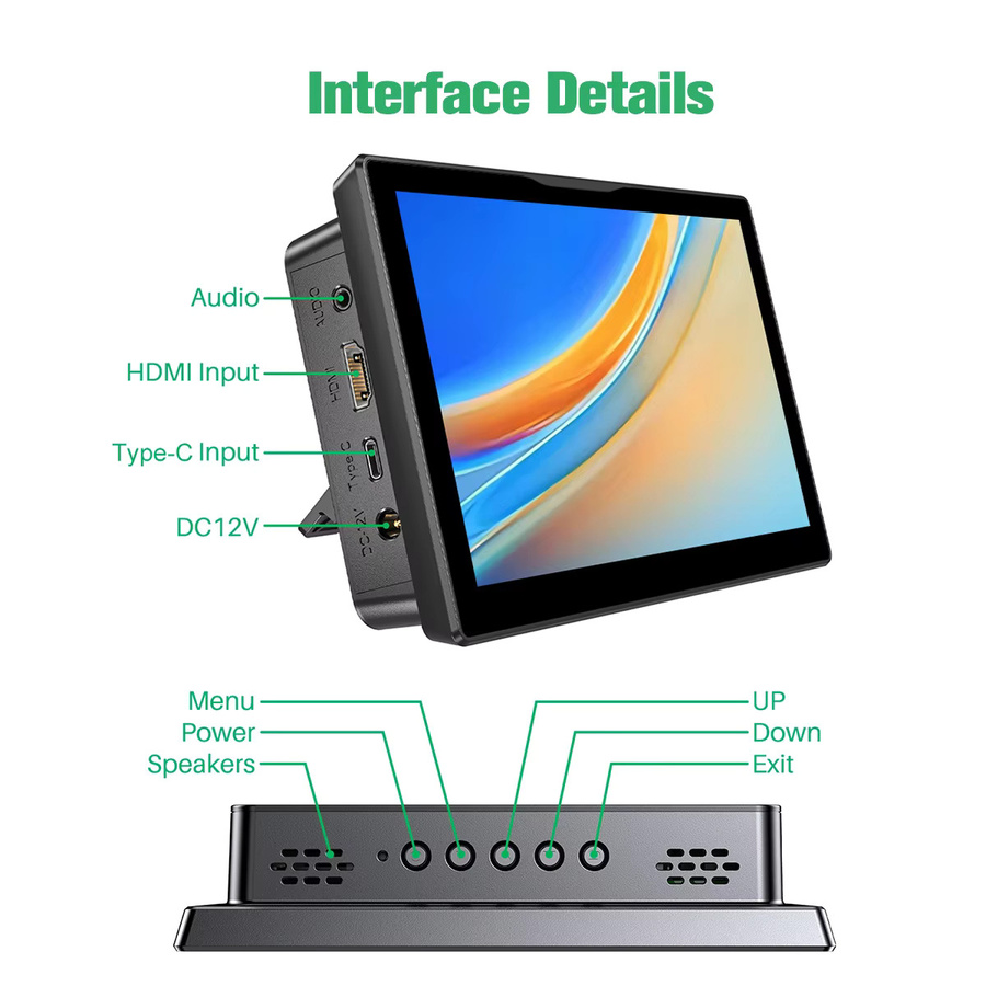 Unew Premium 8-Zoll Touchscreen-Monitor für Raspberry Pi 5/4/3 mit 1280x800 Auflösung, HDMI und USB, Schwarz, inklusive integriertem Lüfter und Lautsprechern - Bild 4