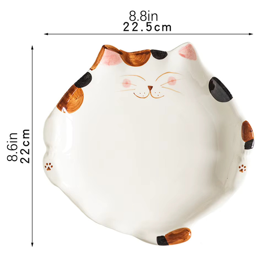 Multiyilego Keramik-Dessertteller in Katzenform im japanischen Stil, Durchmesser: 22,5 cm - Bild 3
