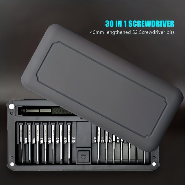 30-in-1 Präzisions-Schraubendreher-Set aus S2-Stahl in Grau mit 28 magnetischen Bits und 40 mm extra langen Schraubendreher-Bits für Elektronik-Reparaturen - Bild 1