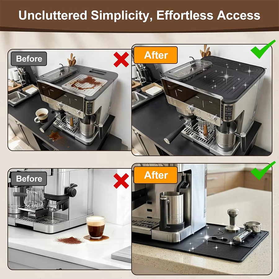 LMETJMA Silikon-Kaffeematten-Set für Ninja ES601 ES701 Espressomaschinen, rutschfeste Tamping-Station in Schwarz - Bild 5