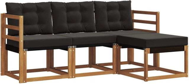 vidaXL Outdoor-Sofagarnitur 4-teilig aus Akazienholz und Textilene in Natur und Schwarz mit Kissen - Bild 1