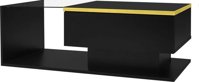 okwish Couchtisch mit LED-Effekt und Glasplatte in Schwarz, modern, B: 90 cm, T: 50 cm, H: 32,5 cm - Bild 1