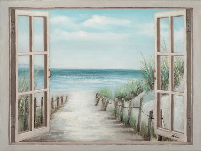 Art Universe Leinwandbild Fenster mit Meerblick in Blau, B/H: 90 x 120 cm - Bild 1