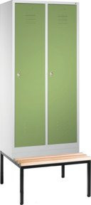 C+P Umkleidespind Classic mit Sitzbank, 2 Abteile, Front Resedagrün, Korpus Lichtgrau, H x B x T: 209 x 81 x 50/81,5 cm - Bild 1