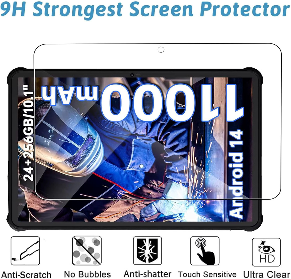 Oukitel RT9 2025 Displayschutzfolie aus gehärtetem Glas, 10,1 Zoll, transparent, 9H kratzfest und HD klar - Bild 2