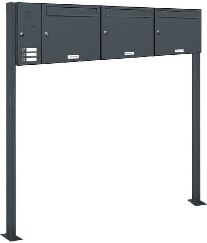 AL Briefkasten für 3 Parteien, freistehend, grau, B/H/T: 153,376 x 150,0 x 11,6 cm - Bild 1