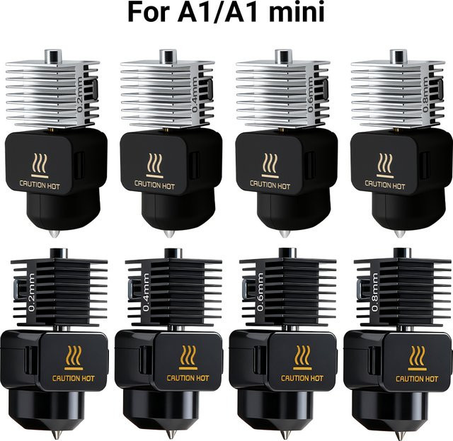 Bambu Lab Hotend-Kit für A1 Mini mit einteiliger Edelstahl-Düse in den Größen 0,2mm, 0,4mm, 0,6mm und 0,8mm in Silber und Schwarz - Bild 1