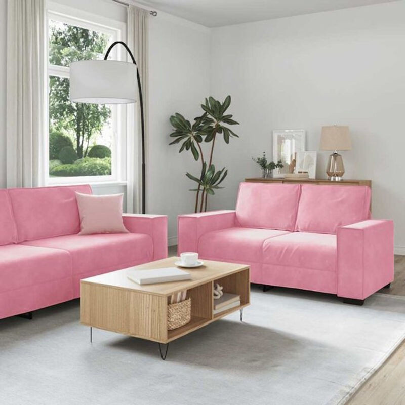 3-tlg. Sofagarnitur mit Kissen als Schlafsofa von vidaxl in Rosa aus Samt und Metall im modernen Design - Bild 1