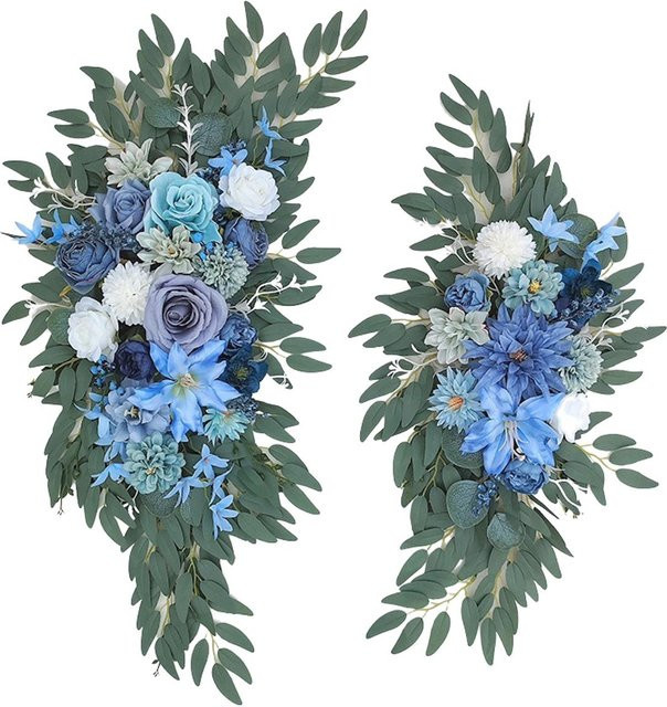Tooarts Hochzeits-Blumengirlande aus Kunstblumen in Grau und Blau für die Dekoration im Freien - Bild 1