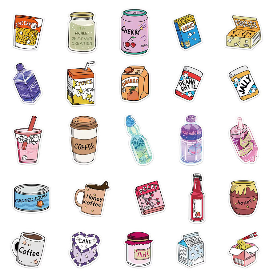 50-teiliges Set wasserfeste Original-Snack-Club-Aufkleber von BulingBulingStickers Store in Multicolour für DIY-Dekoration von Notebooks, Laptops, Tagebüchern und Handyhüllen - Bild 2