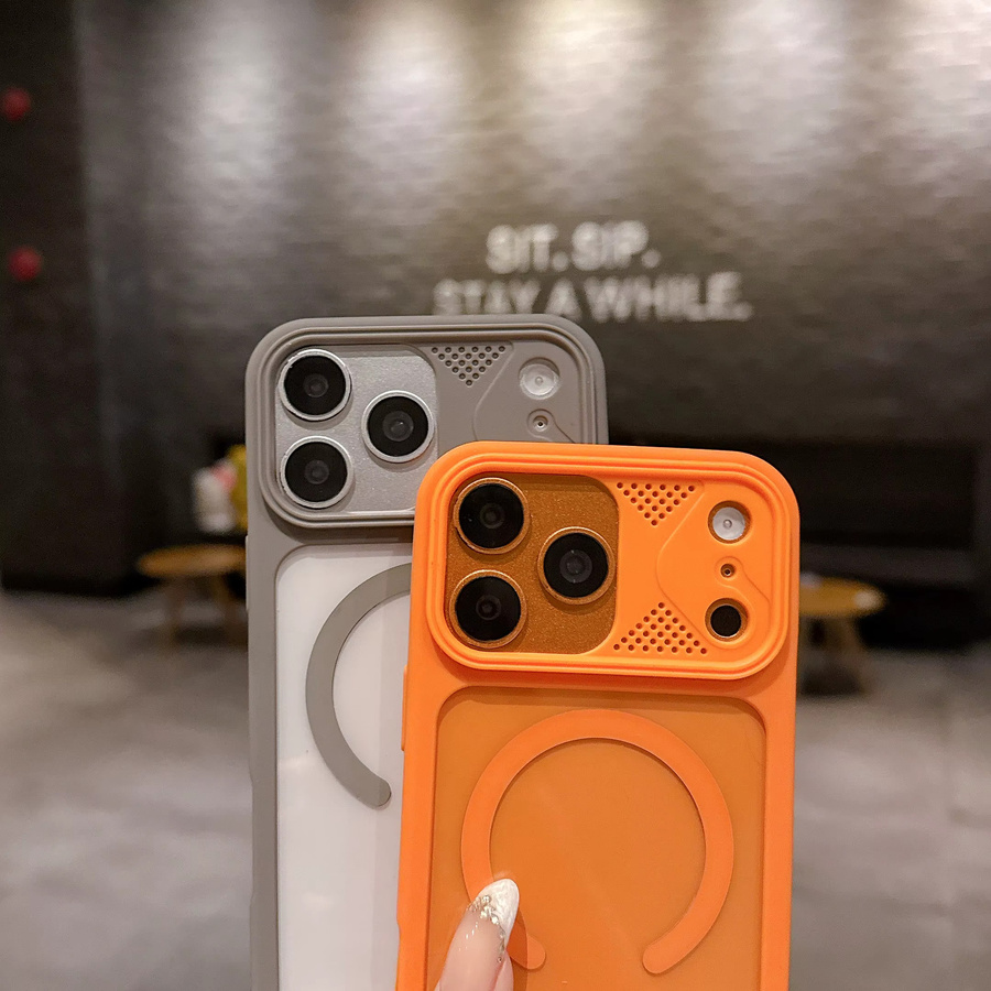 RPKKS MagSafe Wireless Charging Case für iPhone 17 16 15 14 13 12 11 Pro Max, transparente magnetische stoßfeste Hülle mit großem Fenster in Orange - Bild 2
