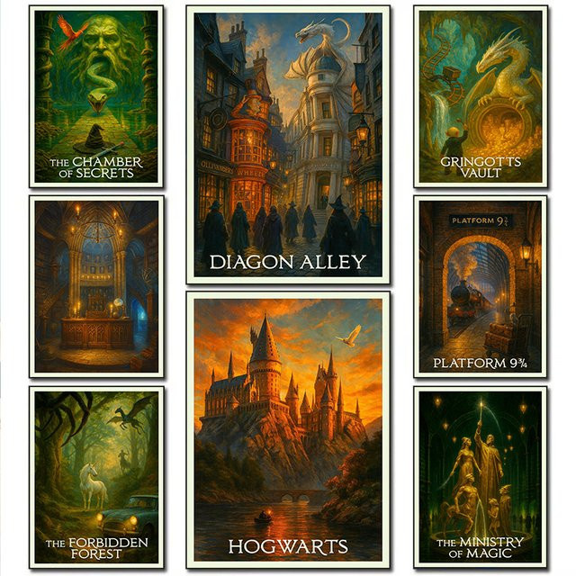 Kayou Retro-Leinwandgemälde Magic Academy Dark Diagon Alley Wandkunst in Mehrfarbig - Bild 1