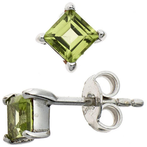 Colfem Ohrstecker quadratisch, 925 Sterling Silber, rhodiniert, 2 Peridote grün - Bild 1
