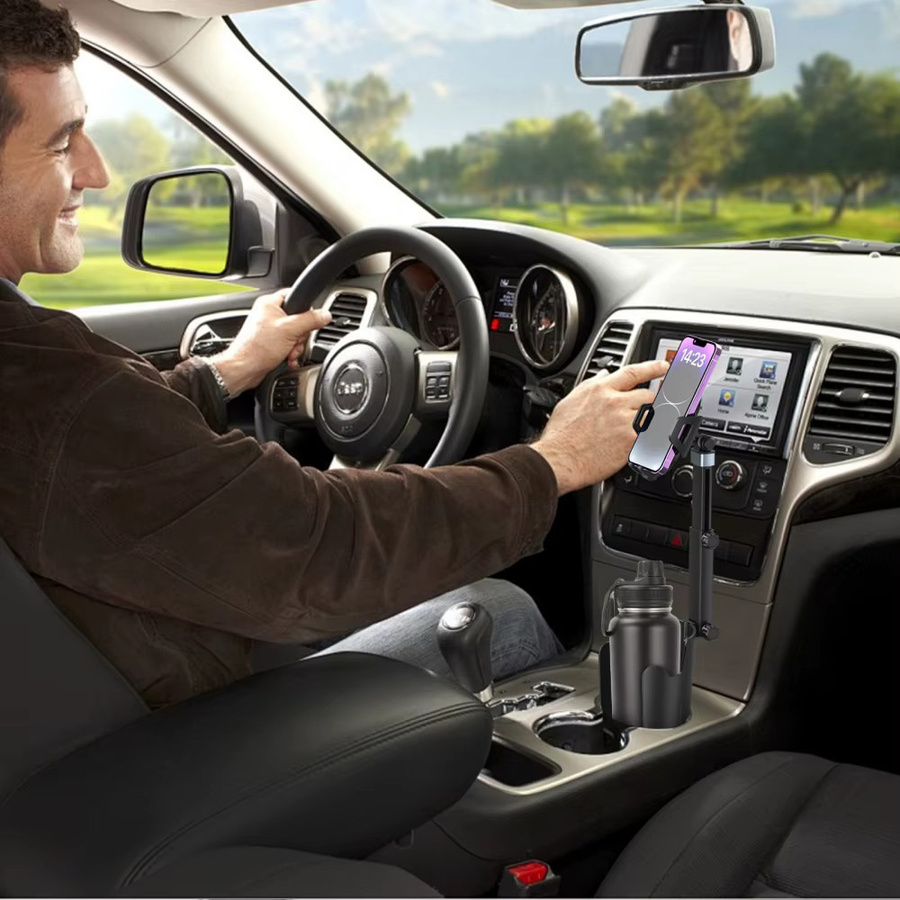 Auto Becherhalter mit Tablet- und Handyhalterung, 360 Grad drehbar, Schwarz - Bild 5