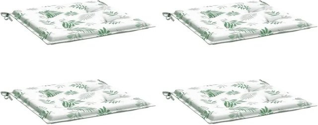 vidaXL Stuhlkissen 4er Set mit Blattmuster in Weiß-Grün aus wasserabweisendem Oxford-Gewebe, B/T/H: 50 x 50 x 4 cm - Bild 1